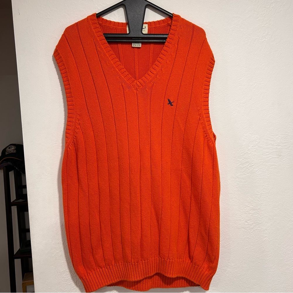 Eddie Bauer Bright Orange V-Neck Sweater Vest Mens Size XL TALL